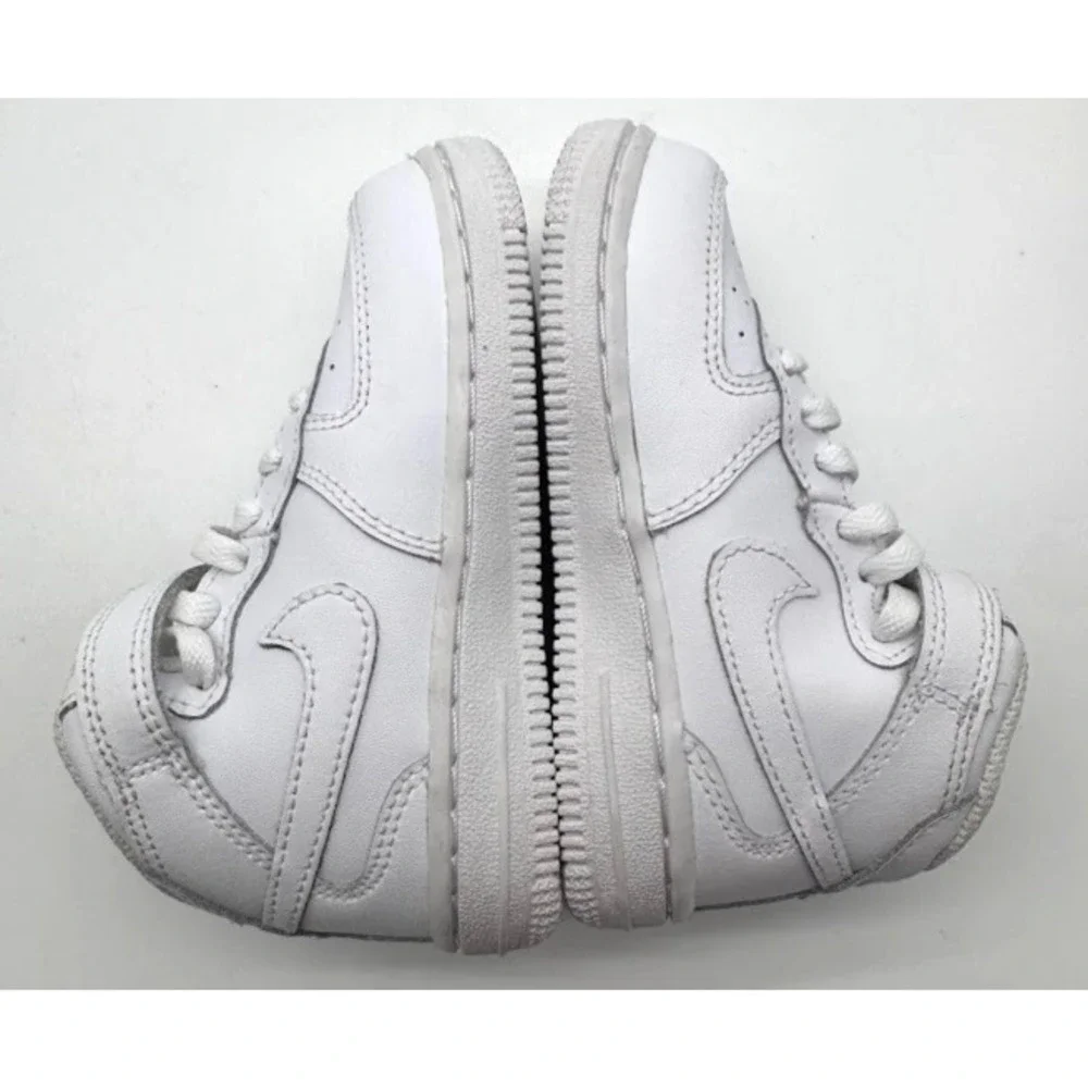 Nike Air Force 1 Mid LE White Leather Kids Sneakers Hook Loop US 8C DH2935-111